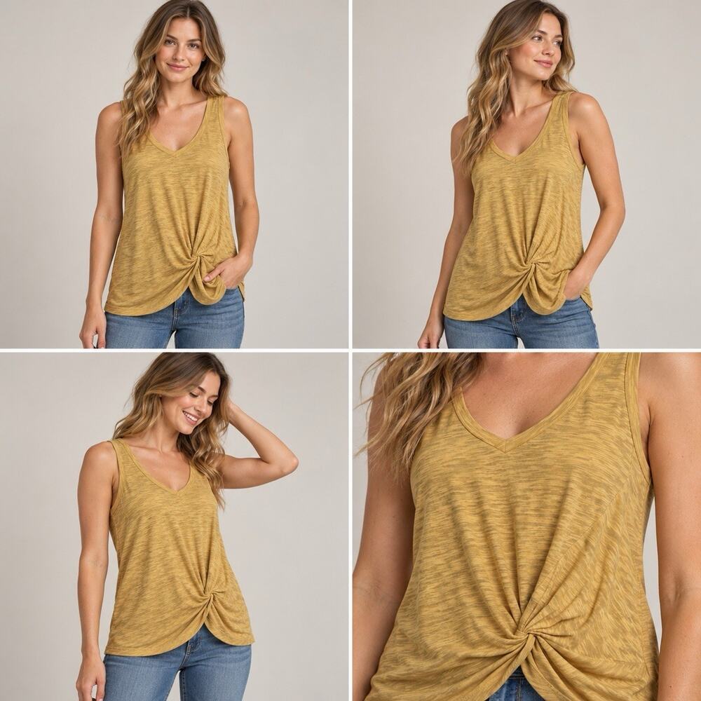 Altard State Tank Top Womens Small Mustard Yellow V Neck Twist Front Slub Knit